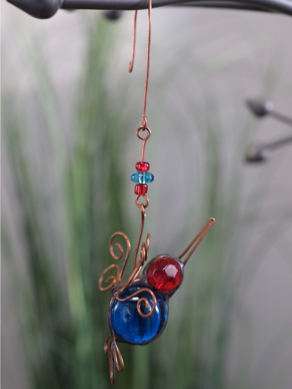 Handcrafted Wirework Glass Bead Hummingbird Hanging Ornament